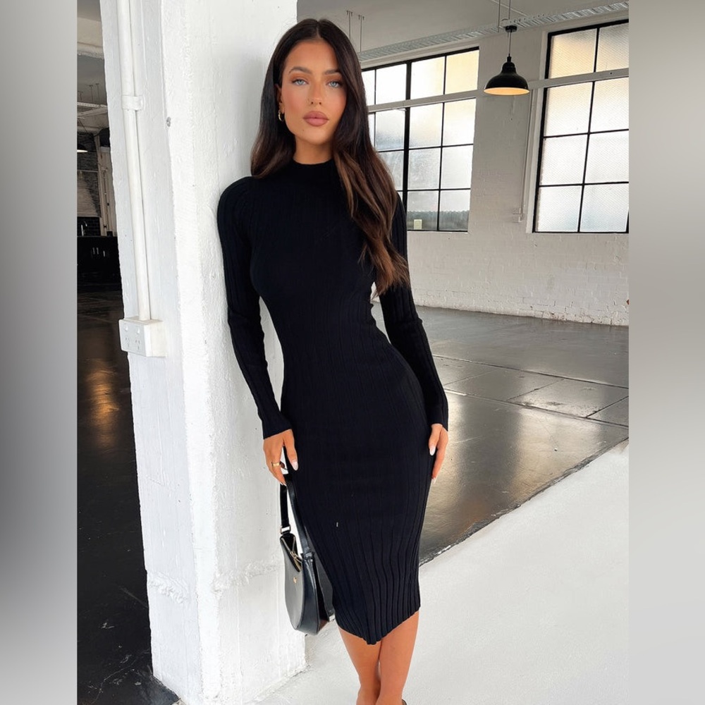 Ardent Long Sleeve Midi Dress - Black